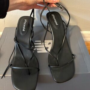 Jeffrey Campbell Black Strappy Ankle-Tie Sandals with Square Toe